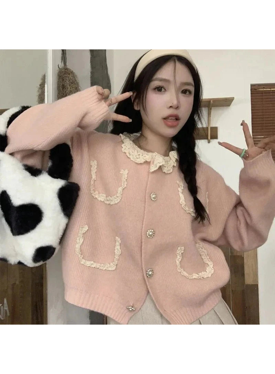 Y2k Vintage Charm Lace Cardigan