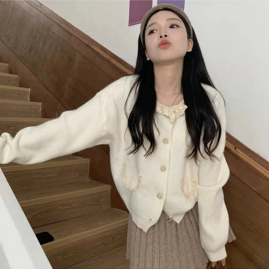 Y2k Vintage Charm Lace Cardigan