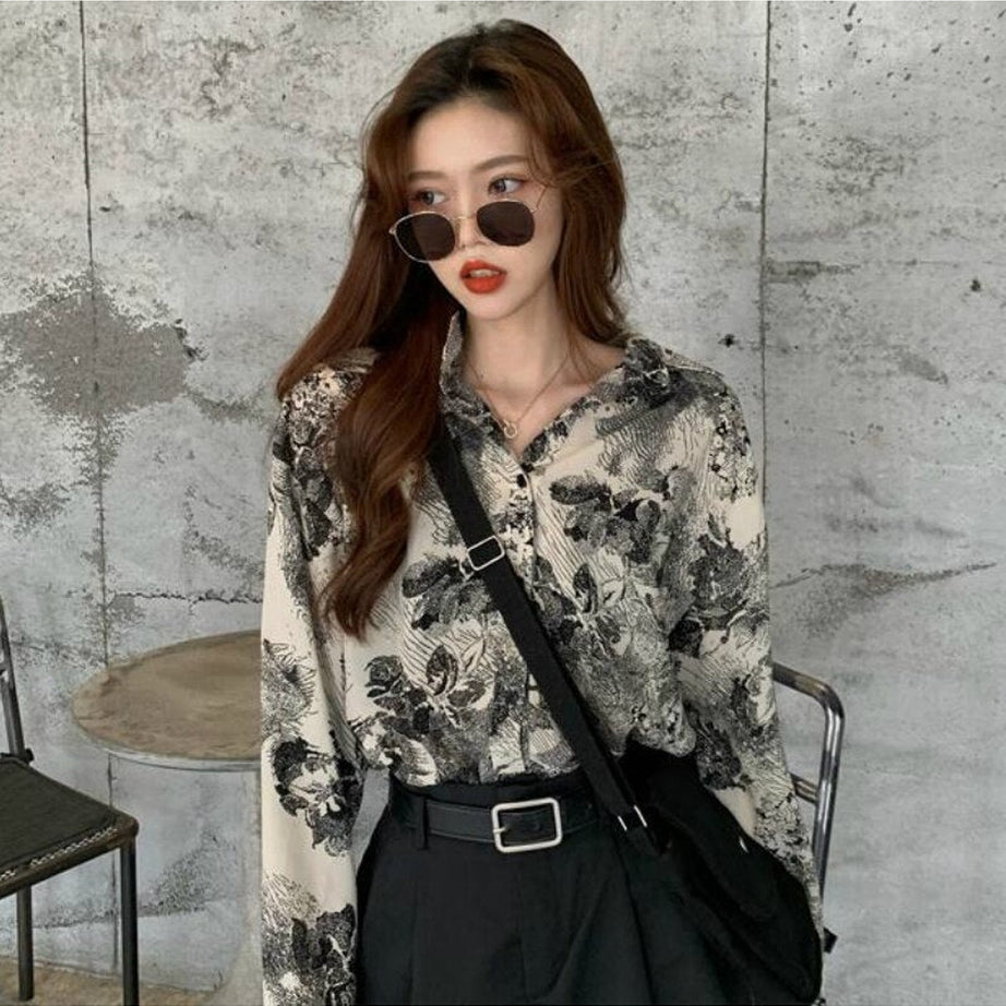 Y2k Vintage Chiffon SImple Shirt