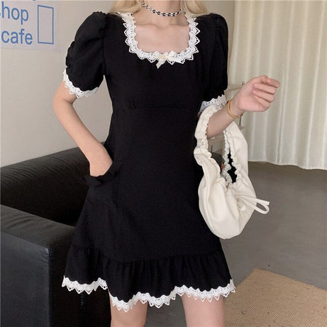 Vintage Goth Black Ruffle Dress - Dresses