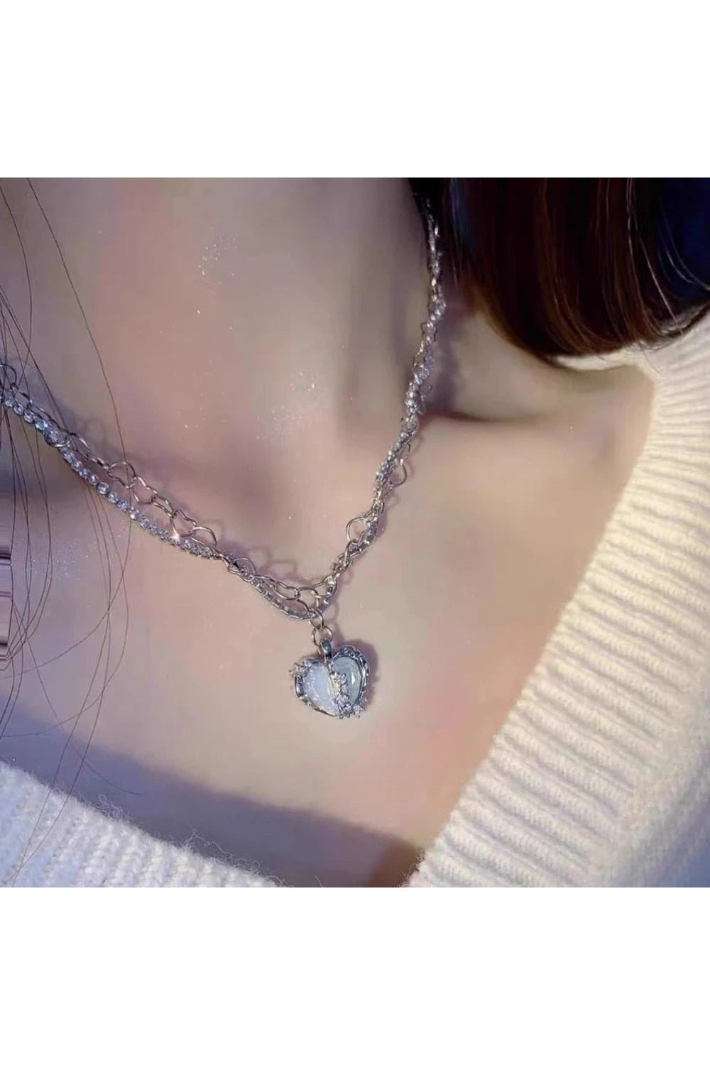 Y2k Vintage Goth Heart Chain Necklace