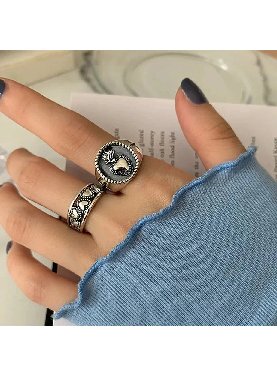 Y2k Vintage Hollow Heart Silver Ring