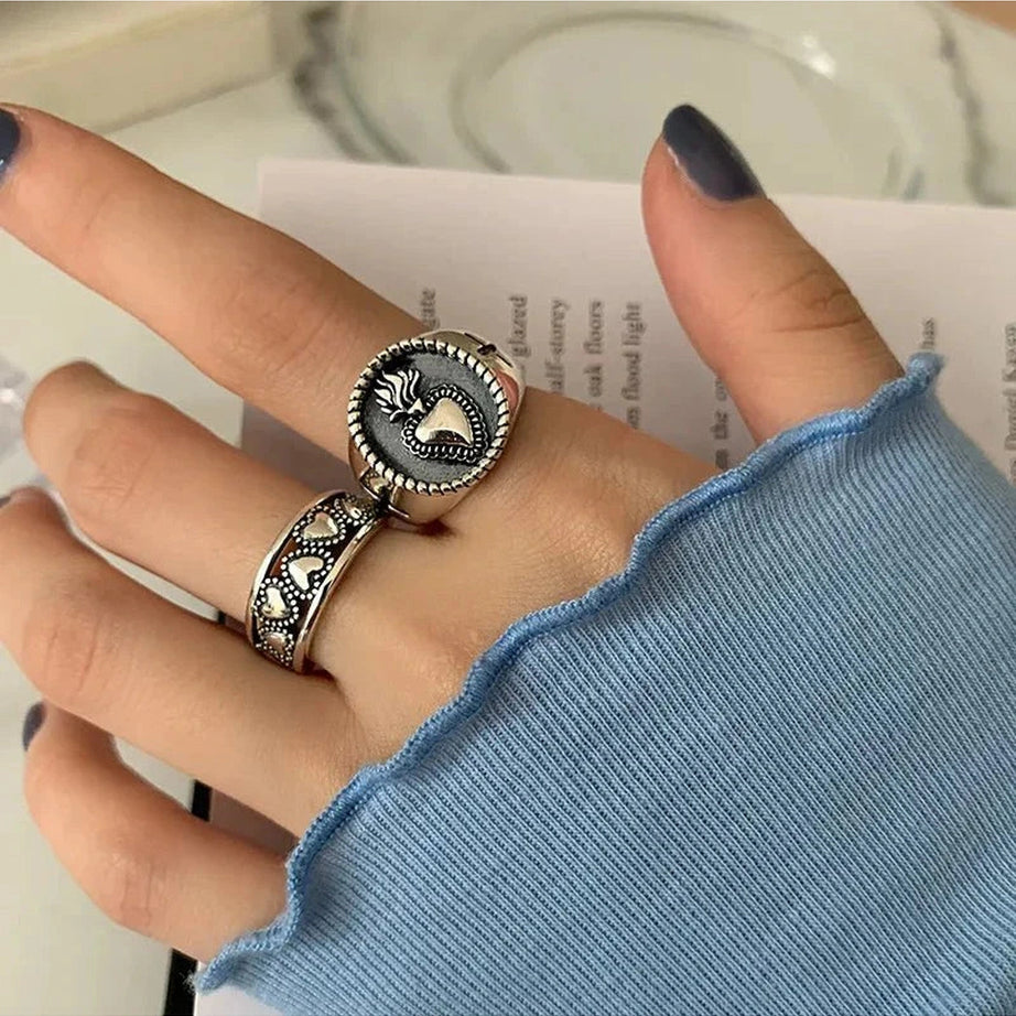 Y2k Vintage Hollow Heart Silver Ring
