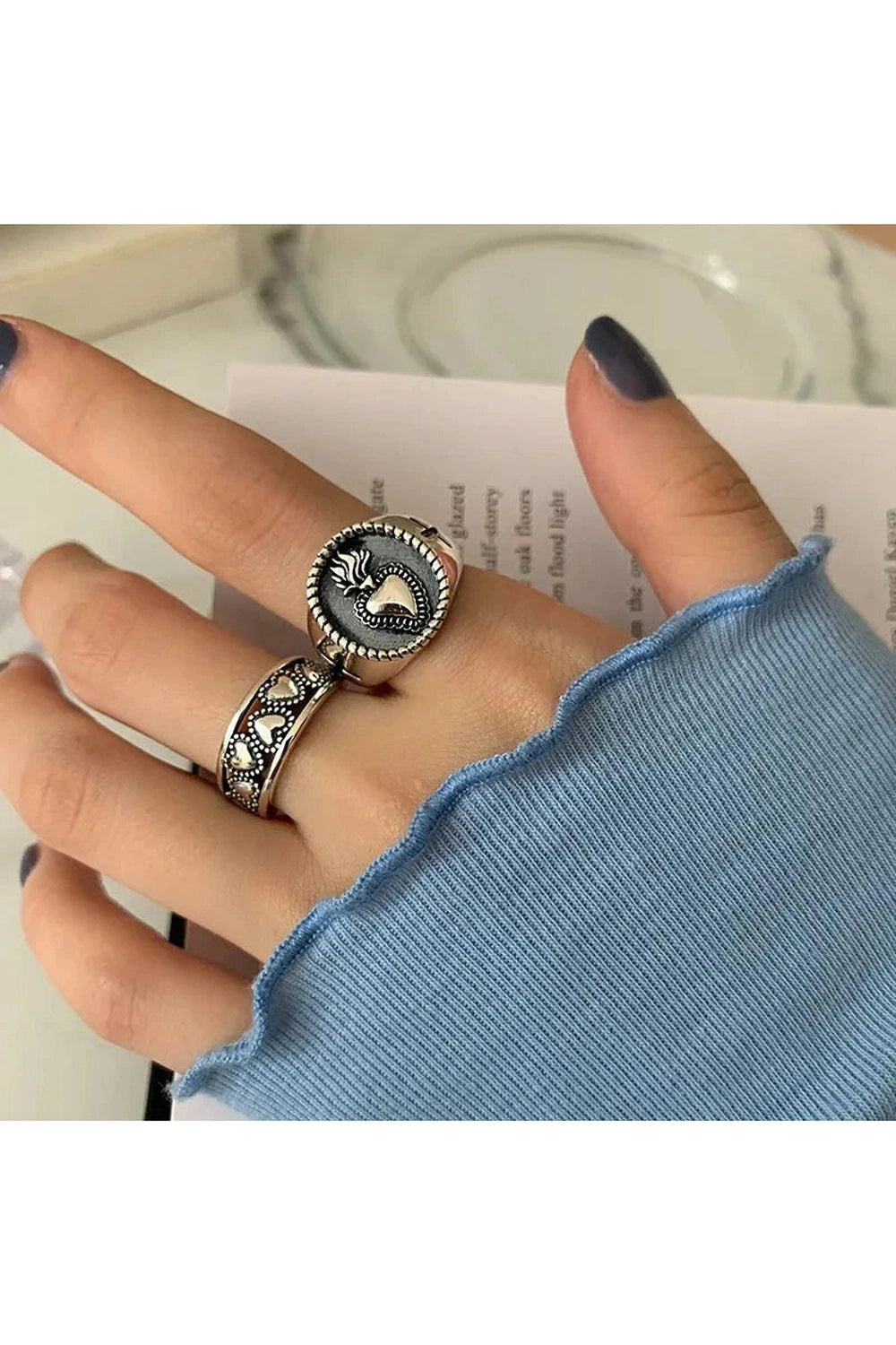 Y2k Vintage Hollow Heart Silver Ring