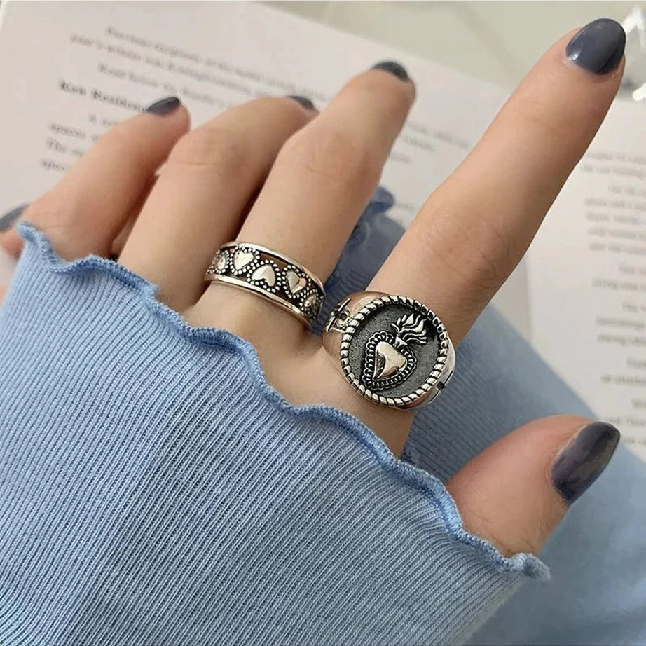 Y2k Vintage Hollow Heart Silver Ring