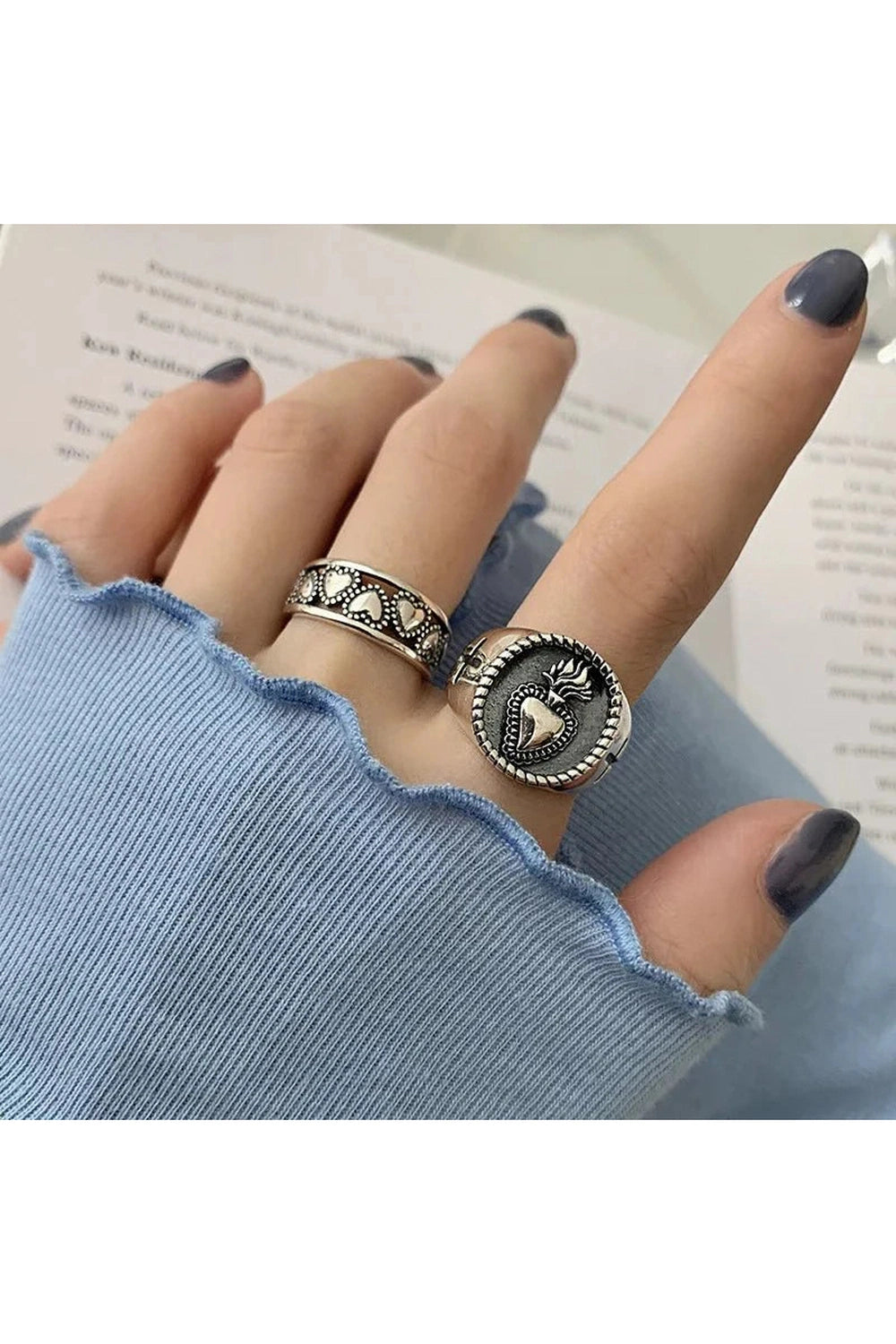 Y2k Vintage Hollow Heart Silver Ring