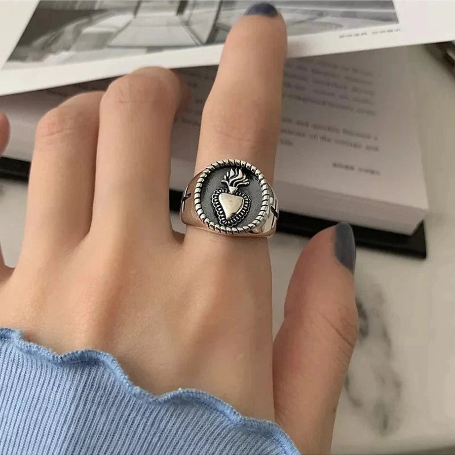 Y2k Vintage Hollow Heart Silver Ring