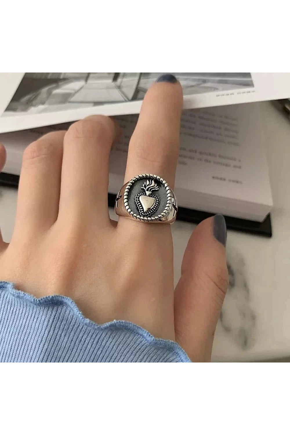 Y2k Vintage Hollow Heart Silver Ring