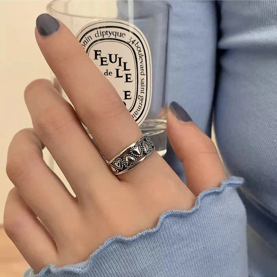 Y2k Vintage Hollow Heart Silver Ring