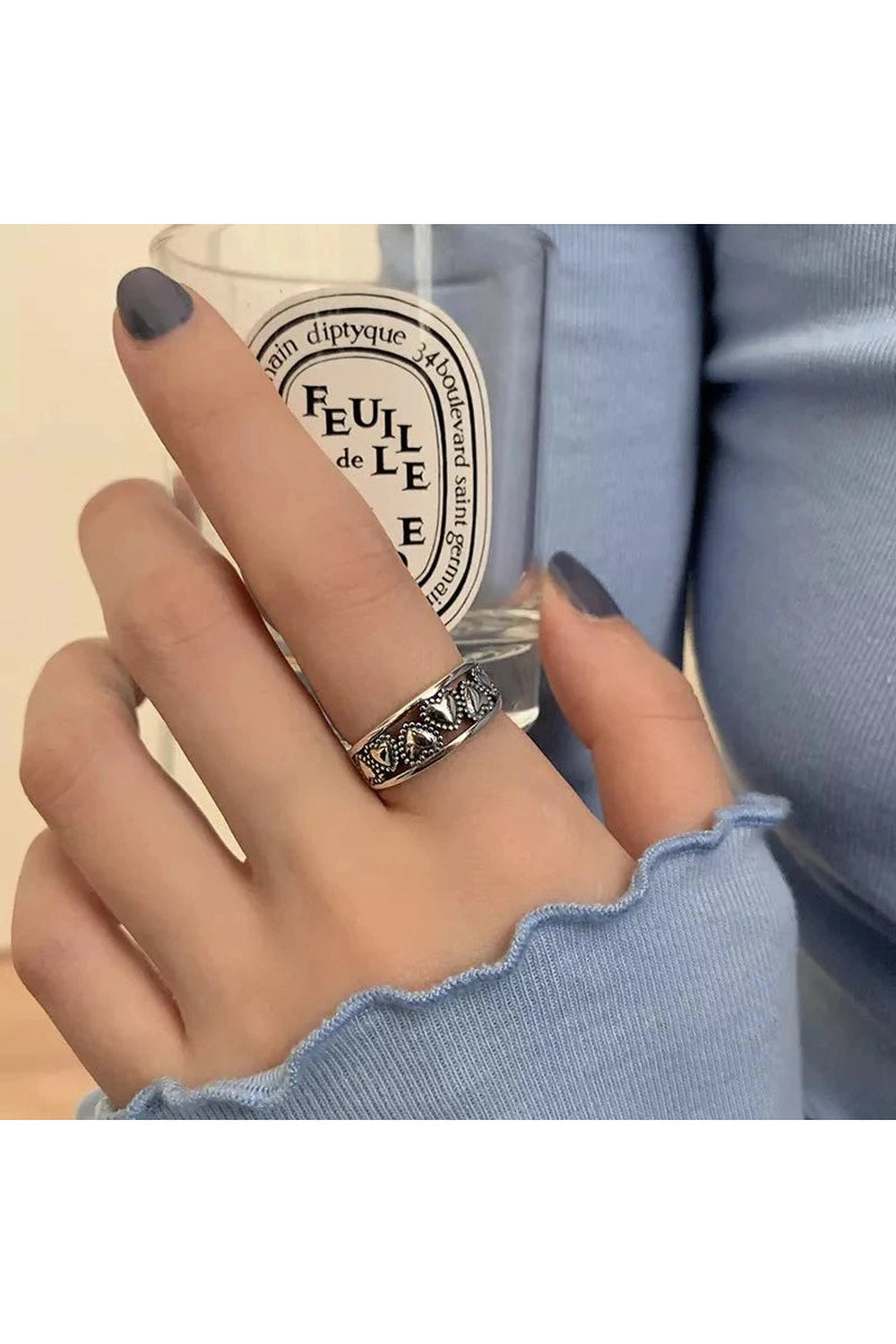 Y2k Vintage Hollow Heart Silver Ring