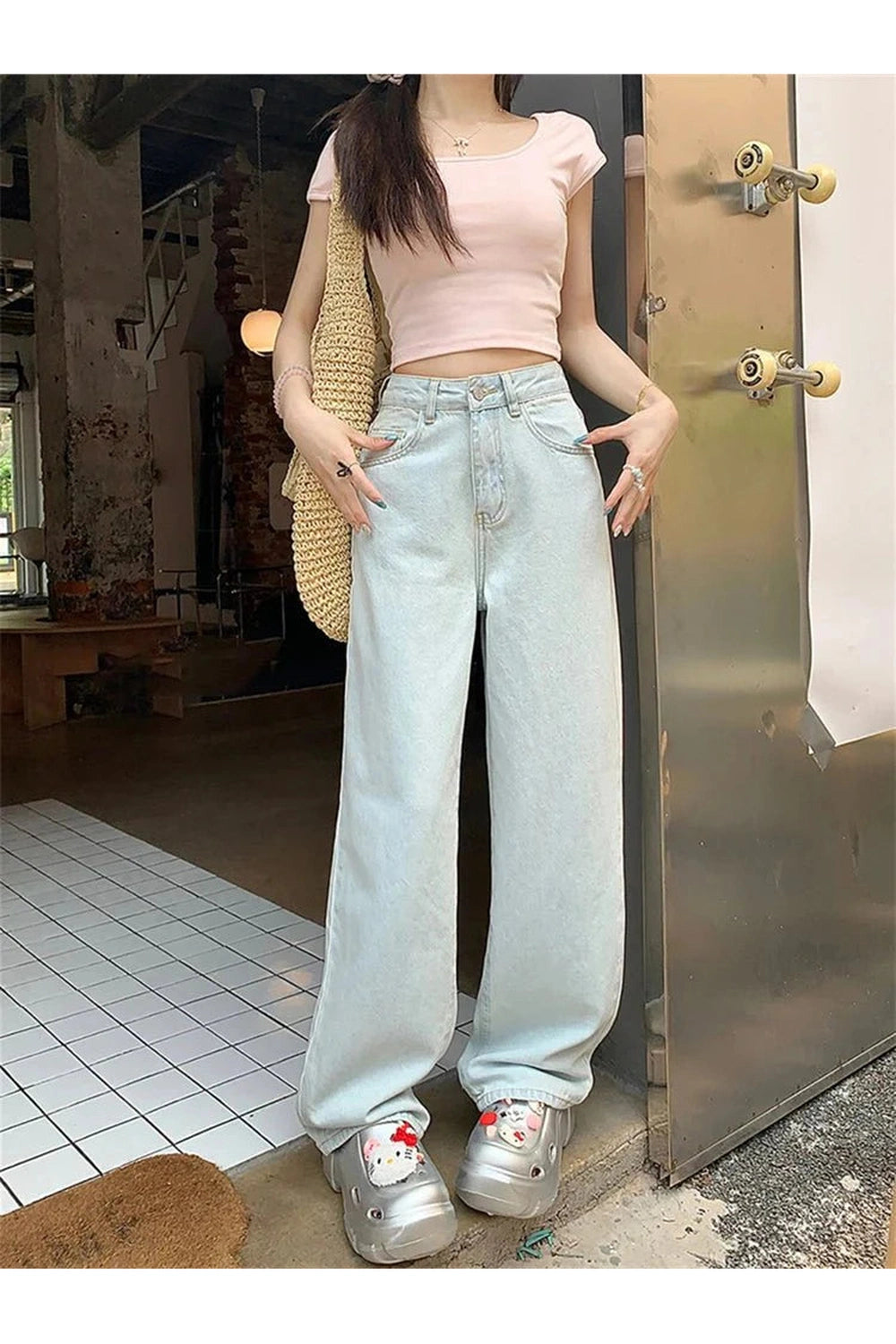 Y2k Vintage Light Wash Wide-Leg Jeans