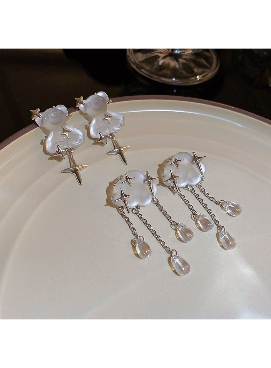 Y2k Vintage Long Tassel Resin Stars Clouds Earrings