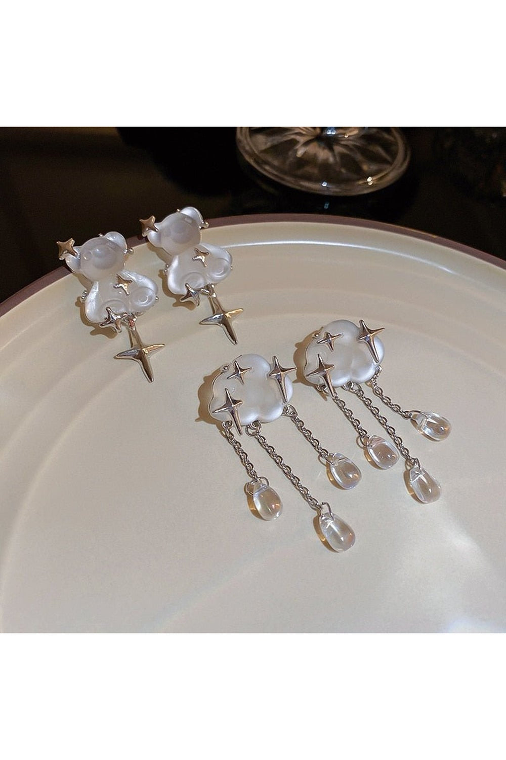 Y2k Vintage Long Tassel Resin Stars Clouds Earrings