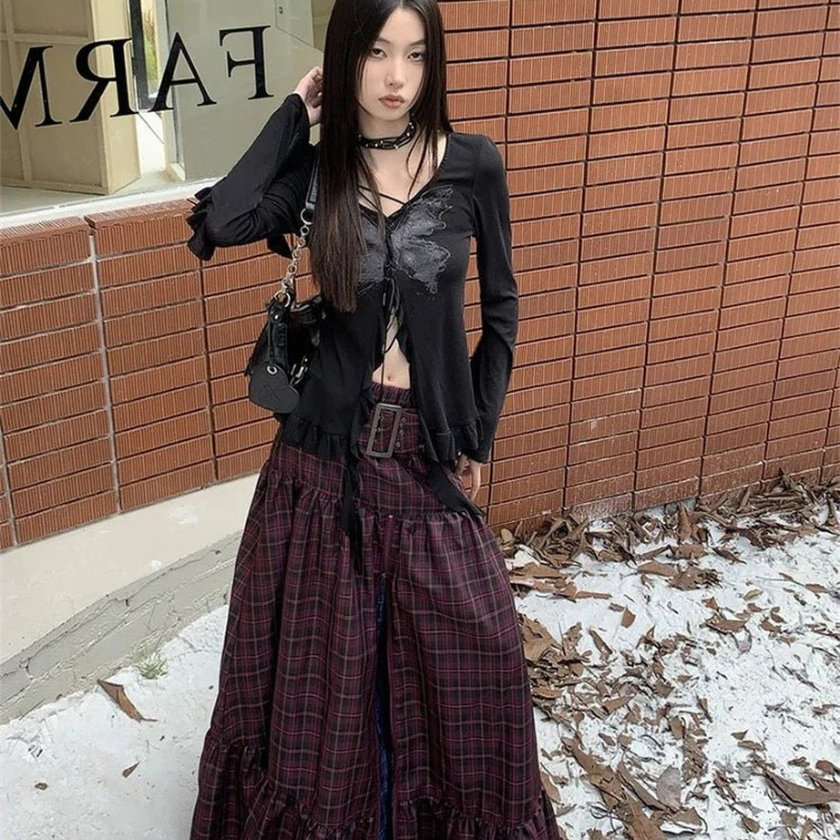 Y2k Vintage Plaid A-Line Skirt