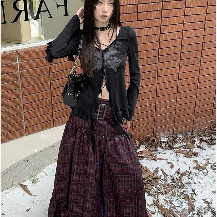 Y2k Vintage Plaid A-Line Skirt