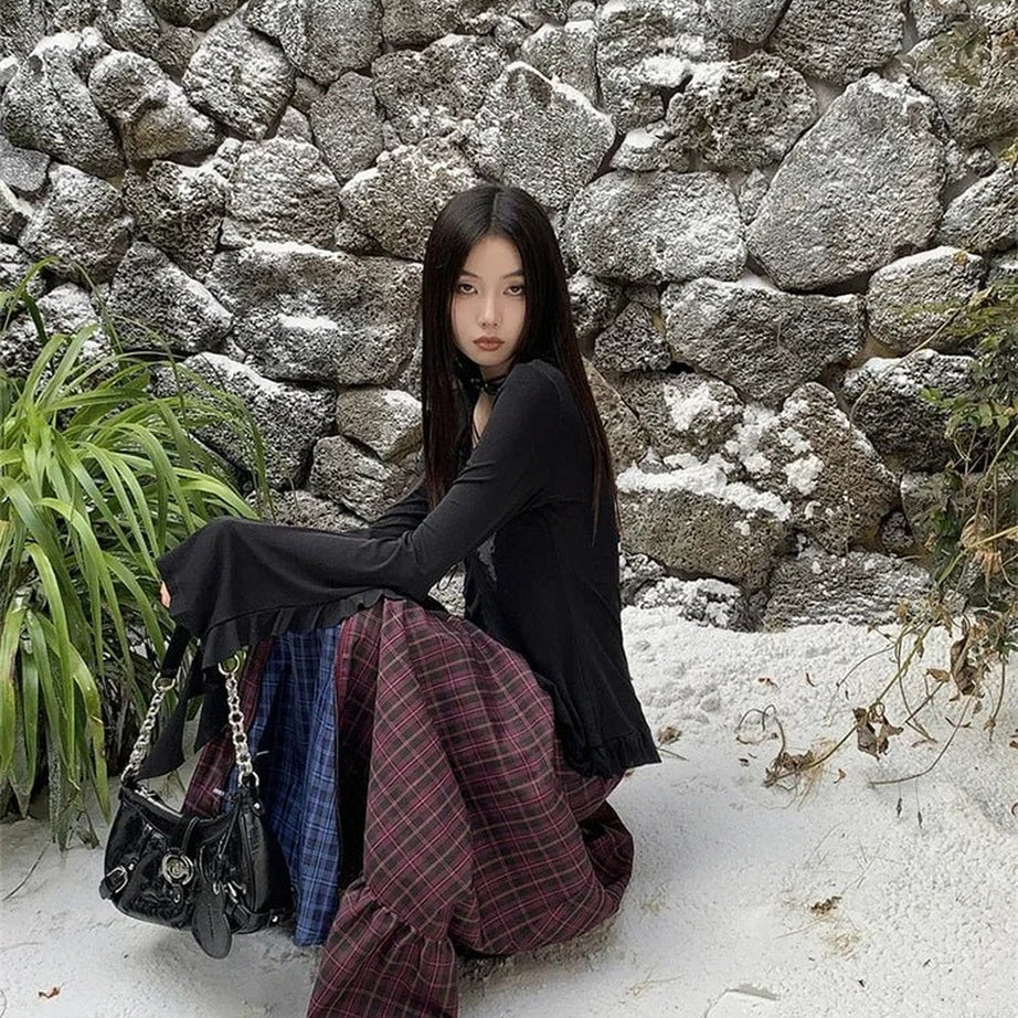 Y2k Vintage Plaid A-Line Skirt