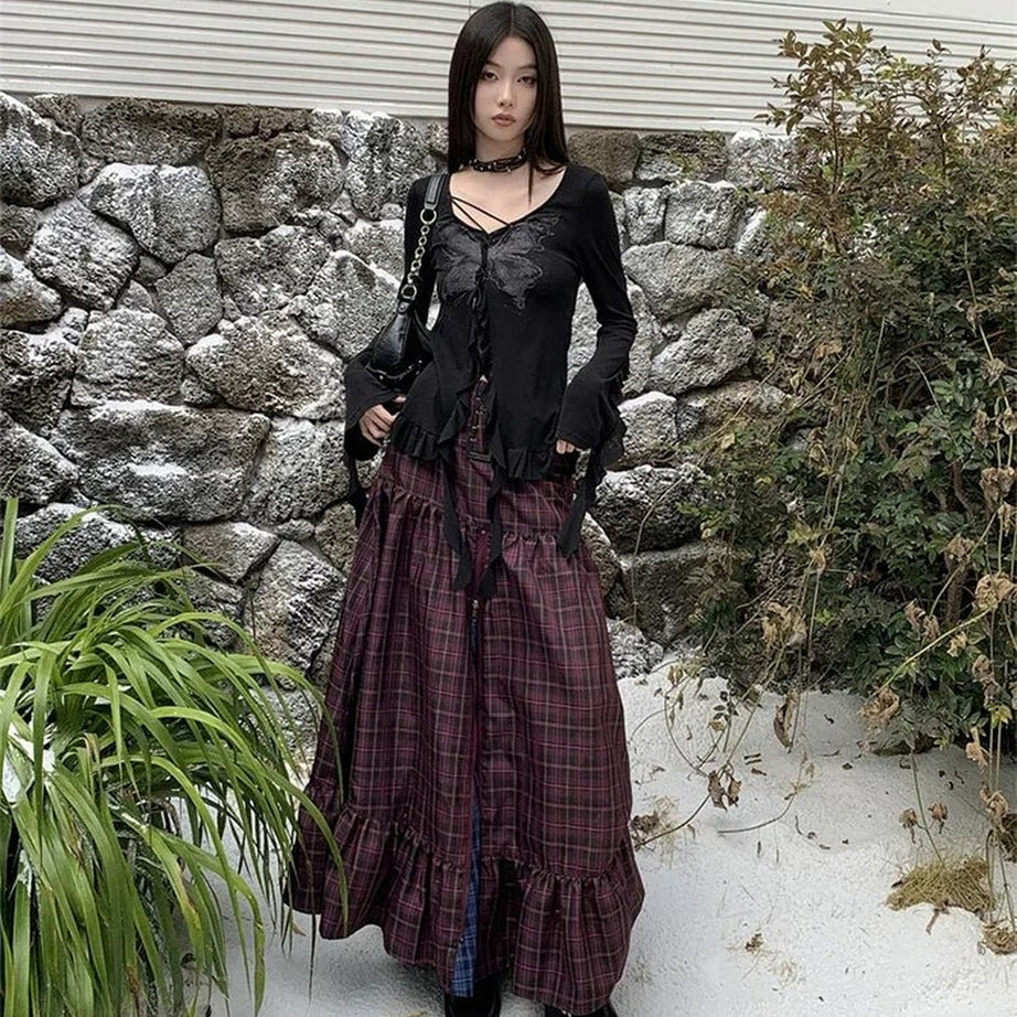 Y2k Vintage Plaid A-Line Skirt