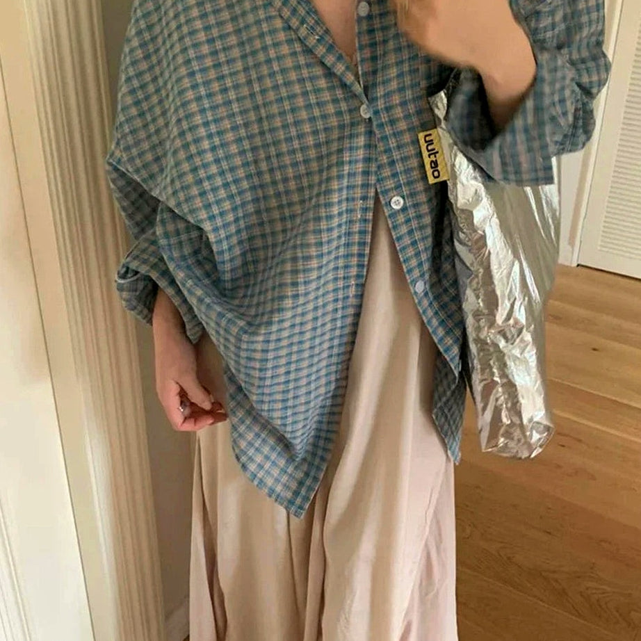 Y2k Vintage Plaid Oversized Shirt