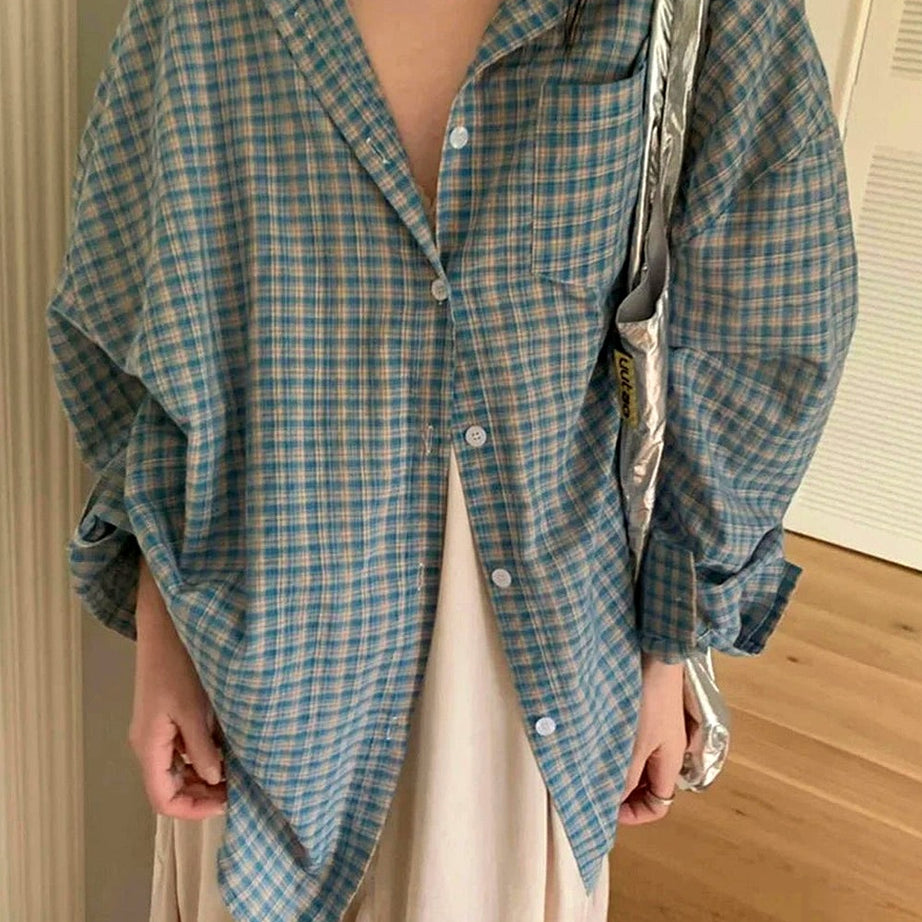 Y2k Vintage Plaid Oversized Shirt