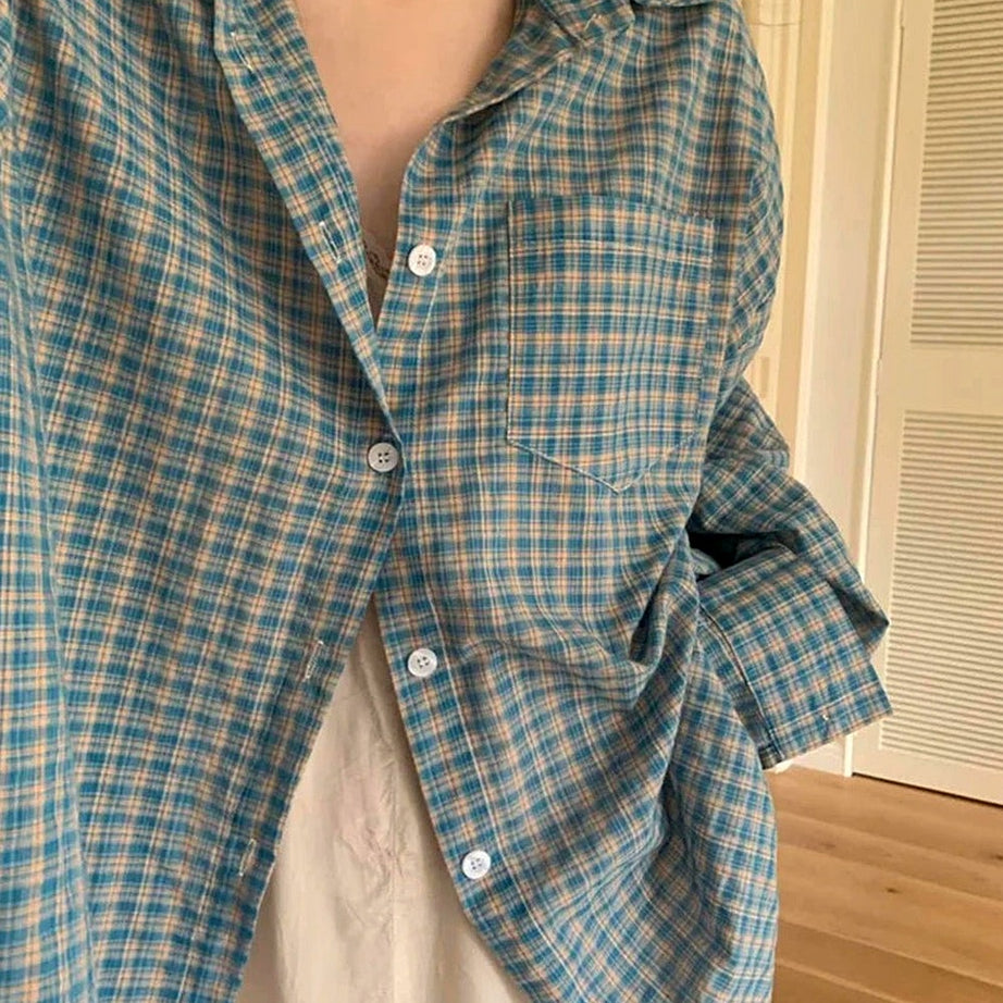 Y2k Vintage Plaid Oversized Shirt