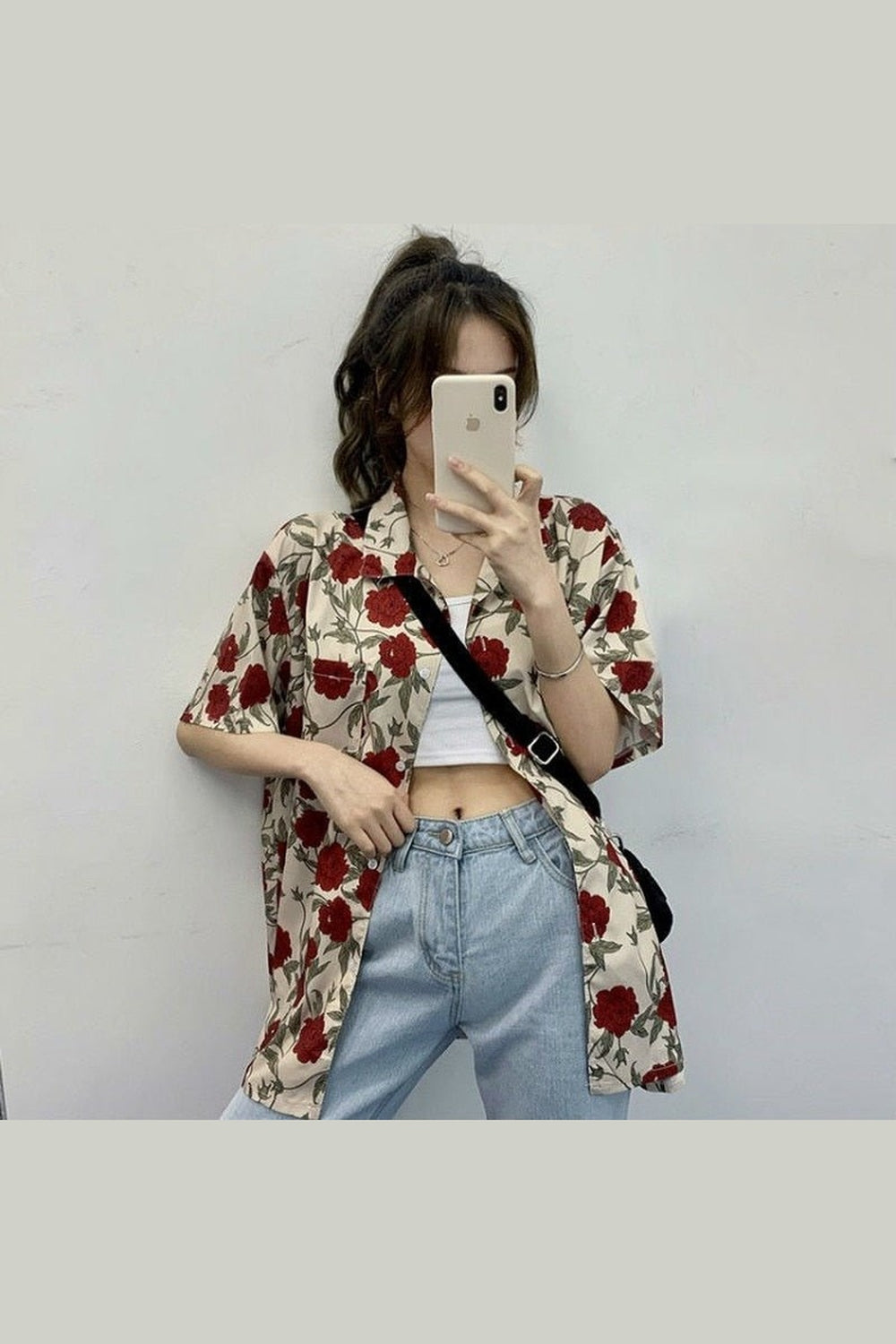 Y2k Vintage Rose Print Shirt