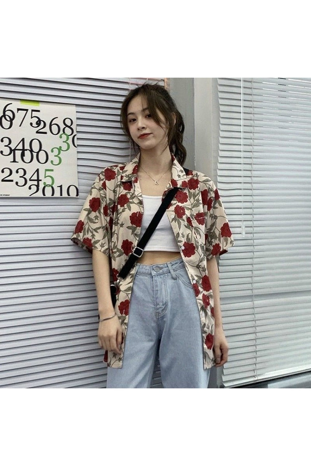 Y2k Vintage Rose Print Shirt