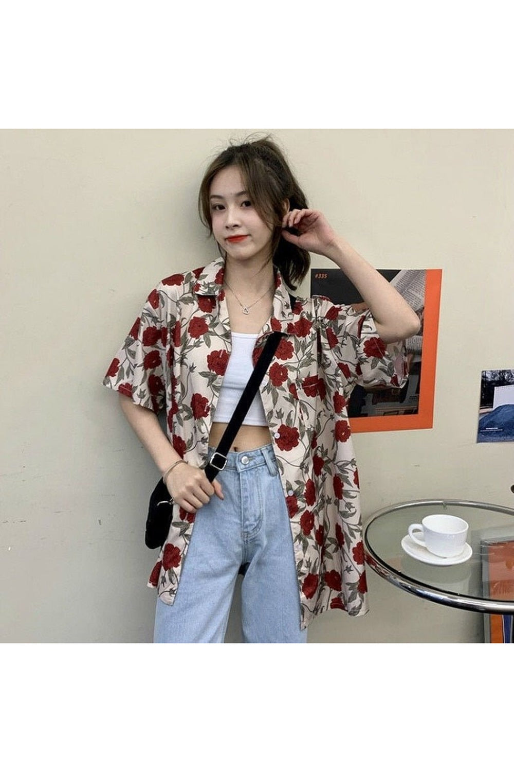 Y2k Vintage Rose Print Shirt