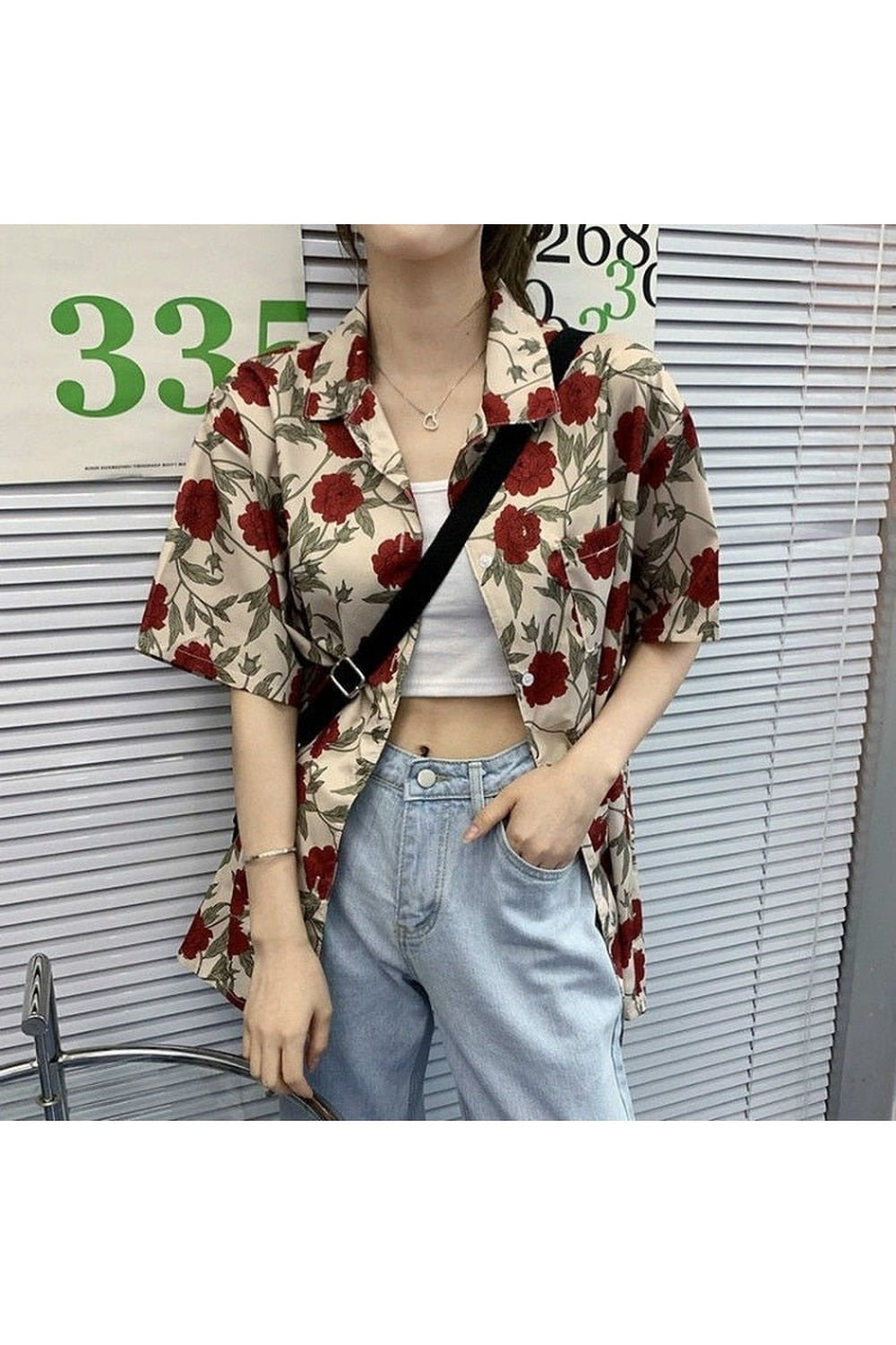 Y2k Vintage Rose Print Shirt