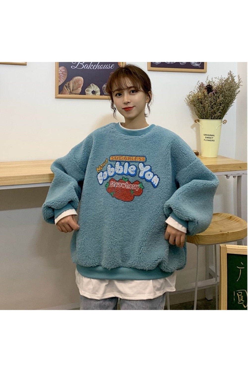 Y2k Vintage Strawberry Print Warm Sweatshirt