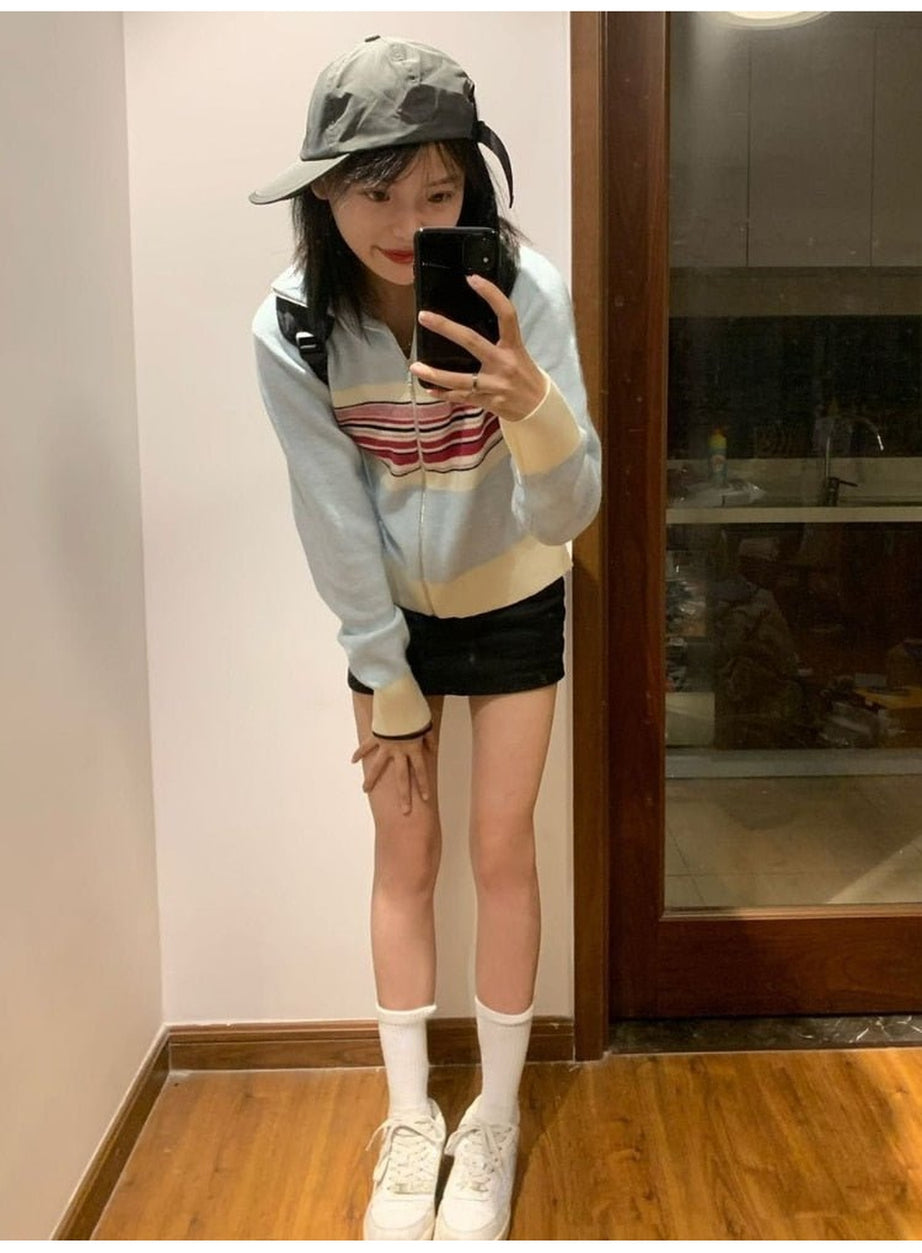 Y2k Vintage Striped Casual Cardigan