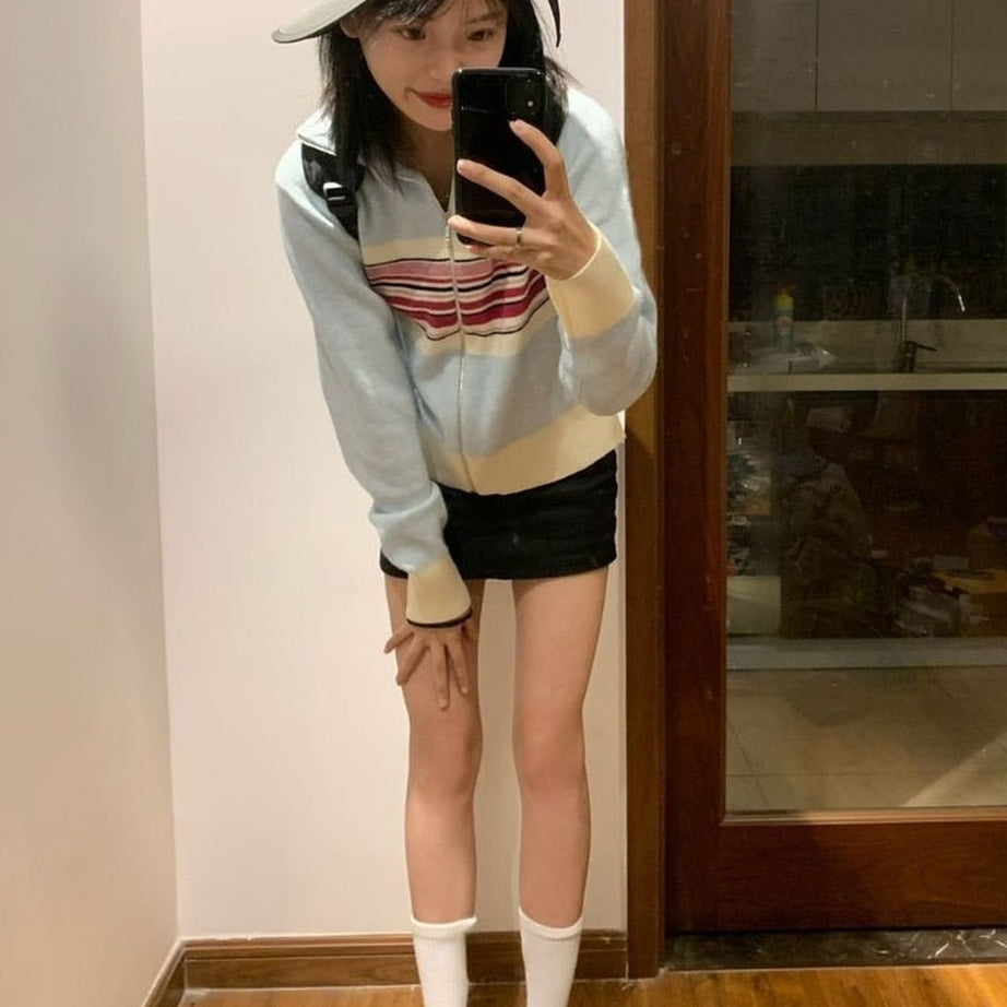 Y2k Vintage Striped Casual Cardigan