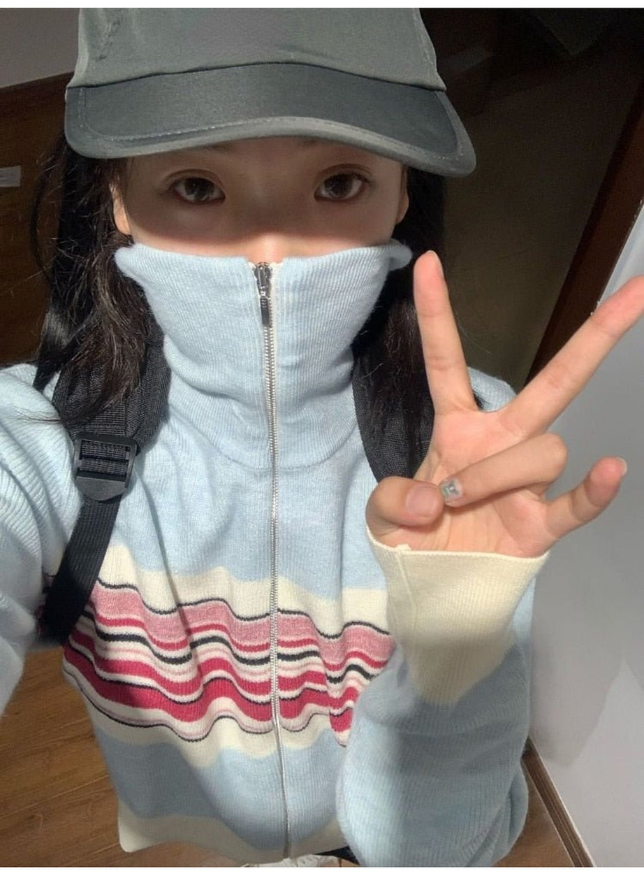 Y2k Vintage Striped Casual Cardigan