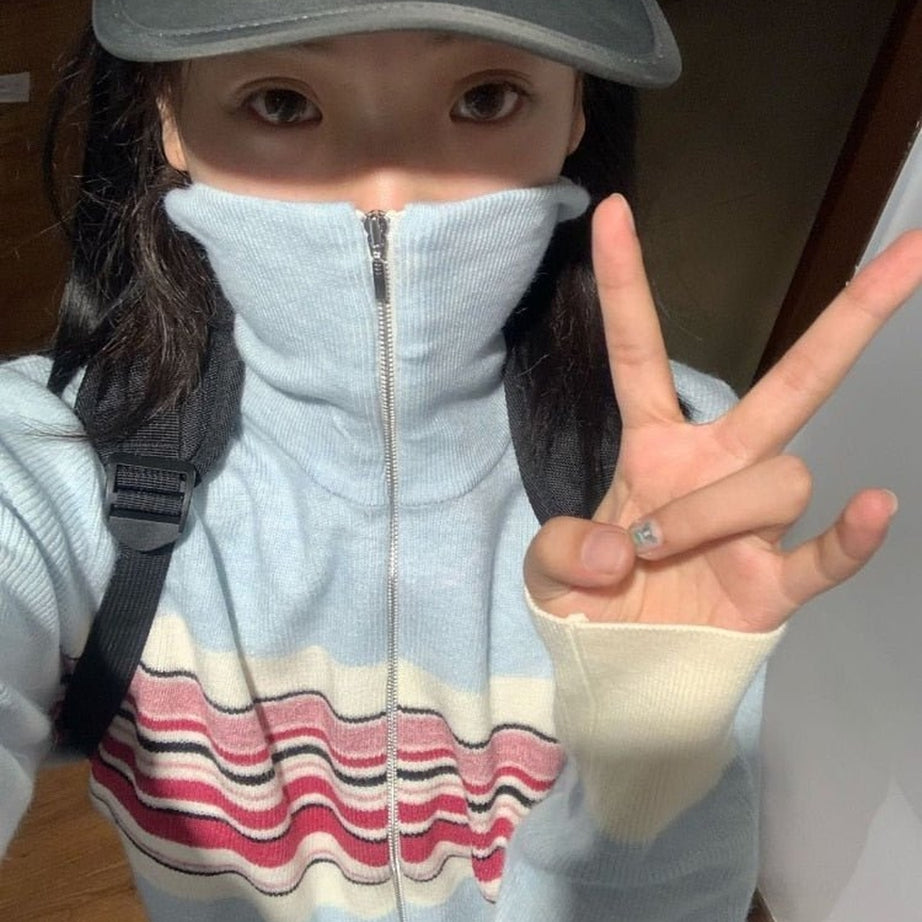 Y2k Vintage Striped Casual Cardigan