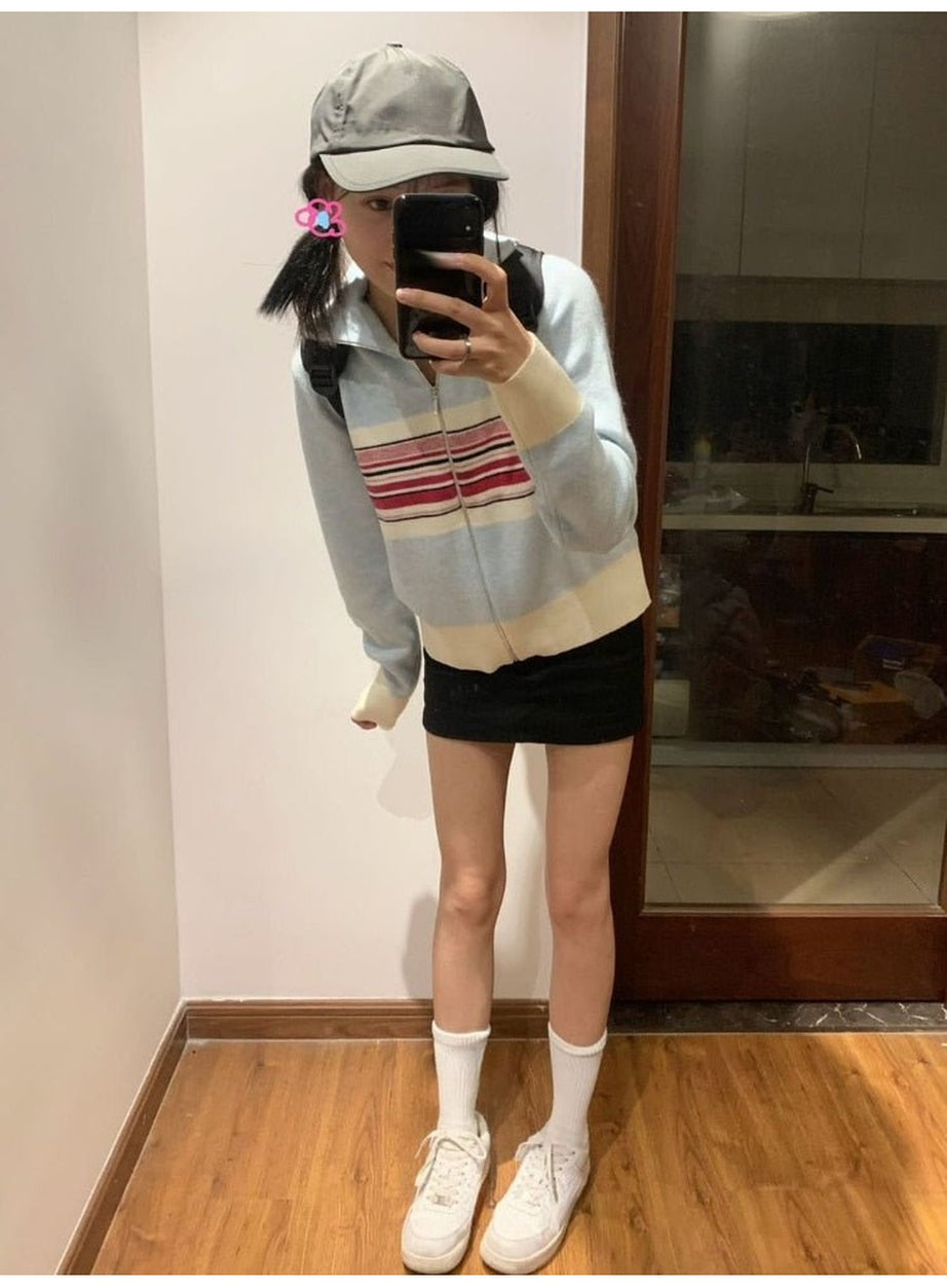 Y2k Vintage Striped Casual Cardigan