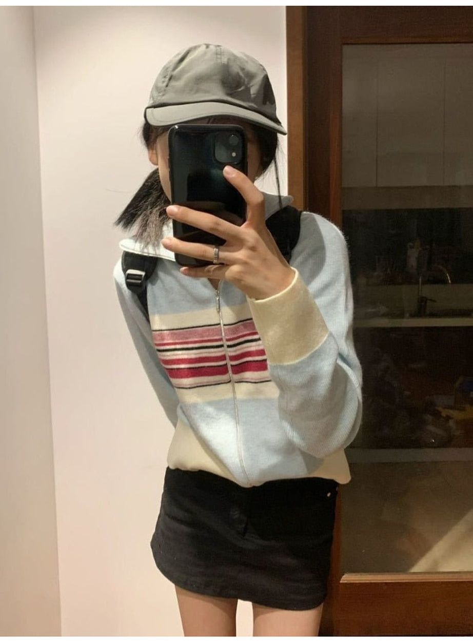 Y2k Vintage Striped Casual Cardigan