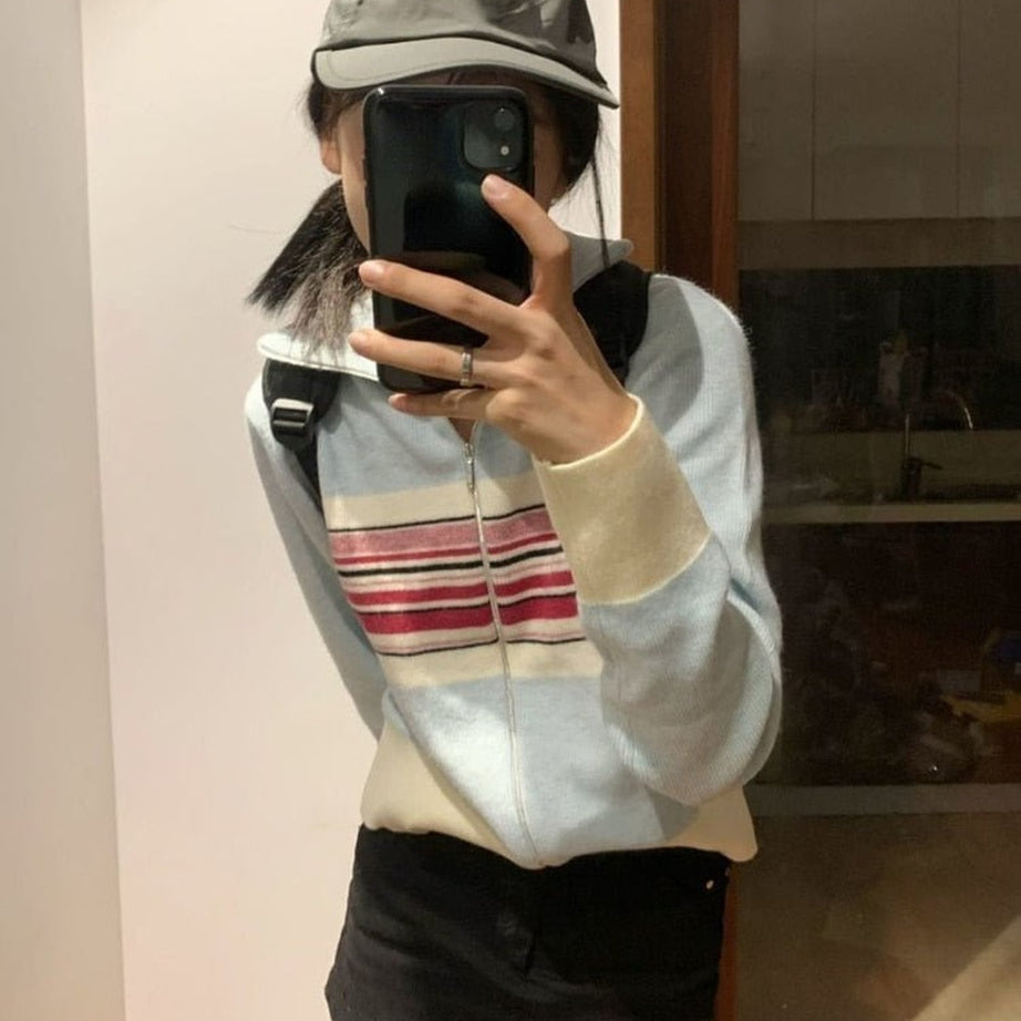 Y2k Vintage Striped Casual Cardigan