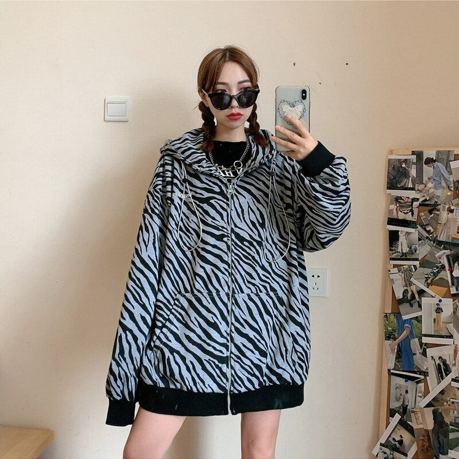 Y2k Vintage Zebra-printed Loose Hoodie