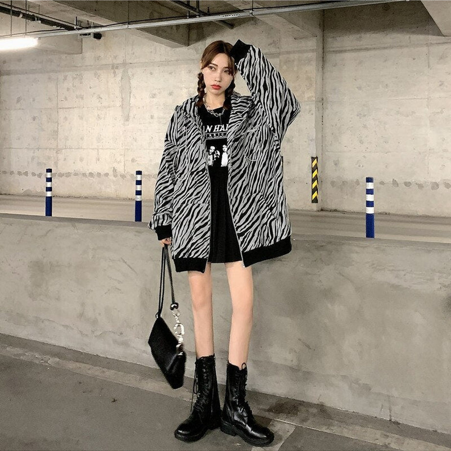 Y2k Vintage Zebra-printed Loose Hoodie