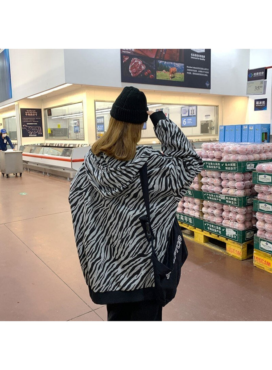 Y2k Vintage Zebra-printed Loose Hoodie