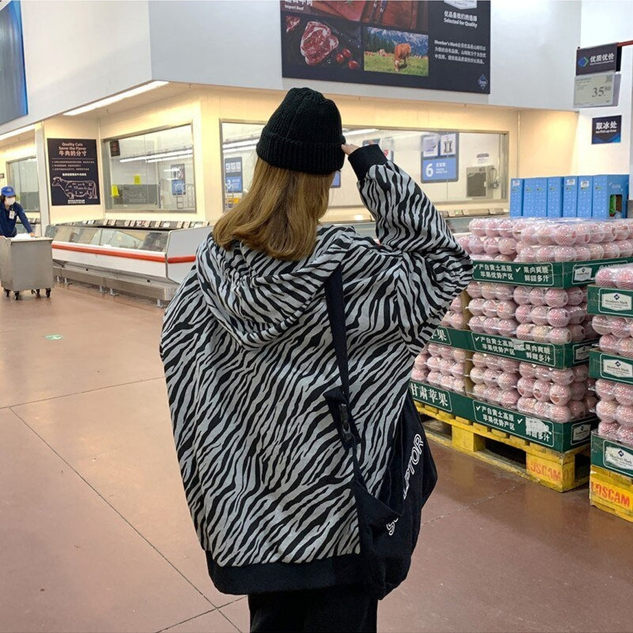 Y2k Vintage Zebra-printed Loose Hoodie