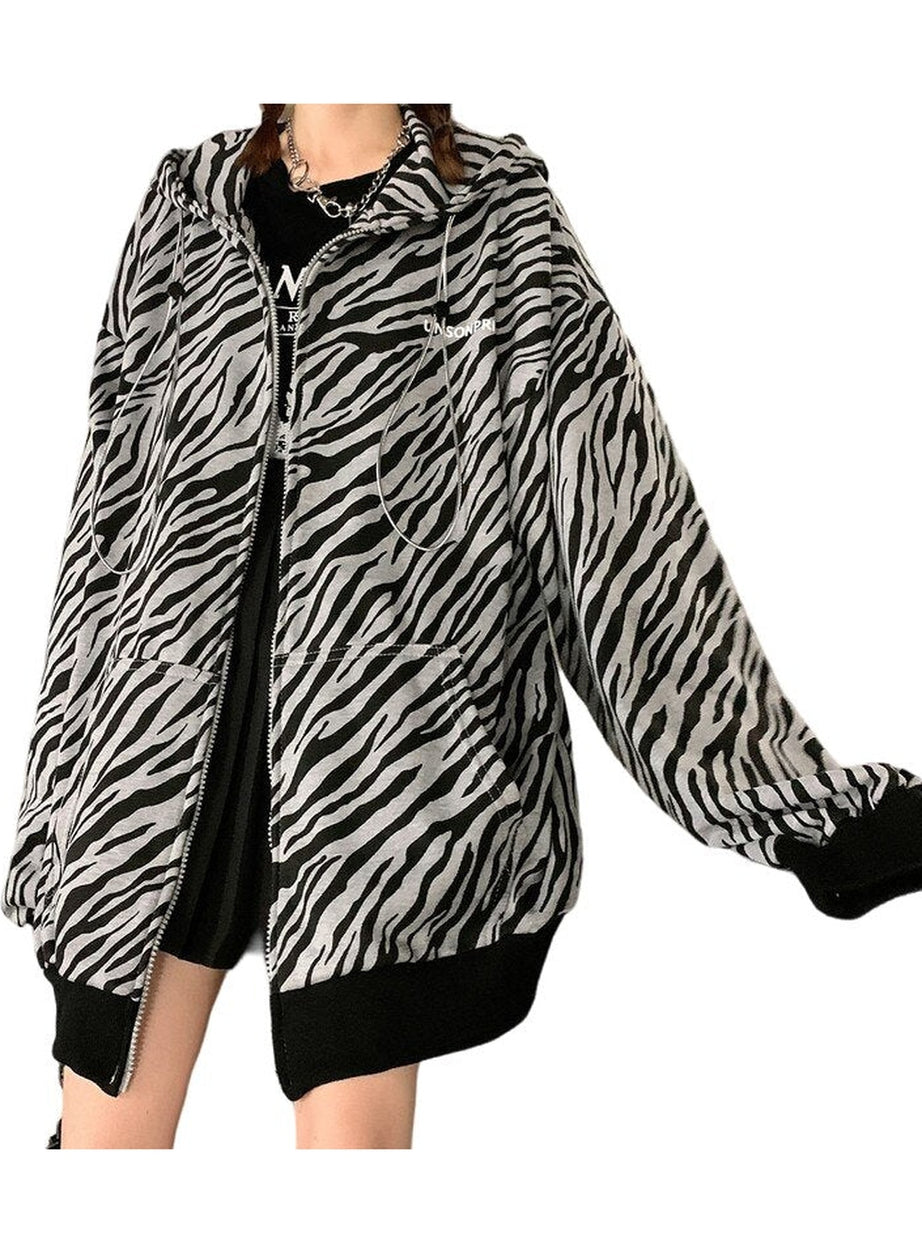Y2k Vintage Zebra-printed Loose Hoodie