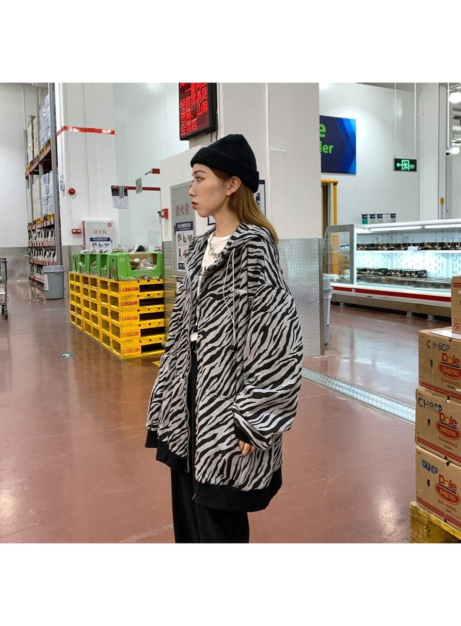 Y2k Vintage Zebra-printed Loose Hoodie