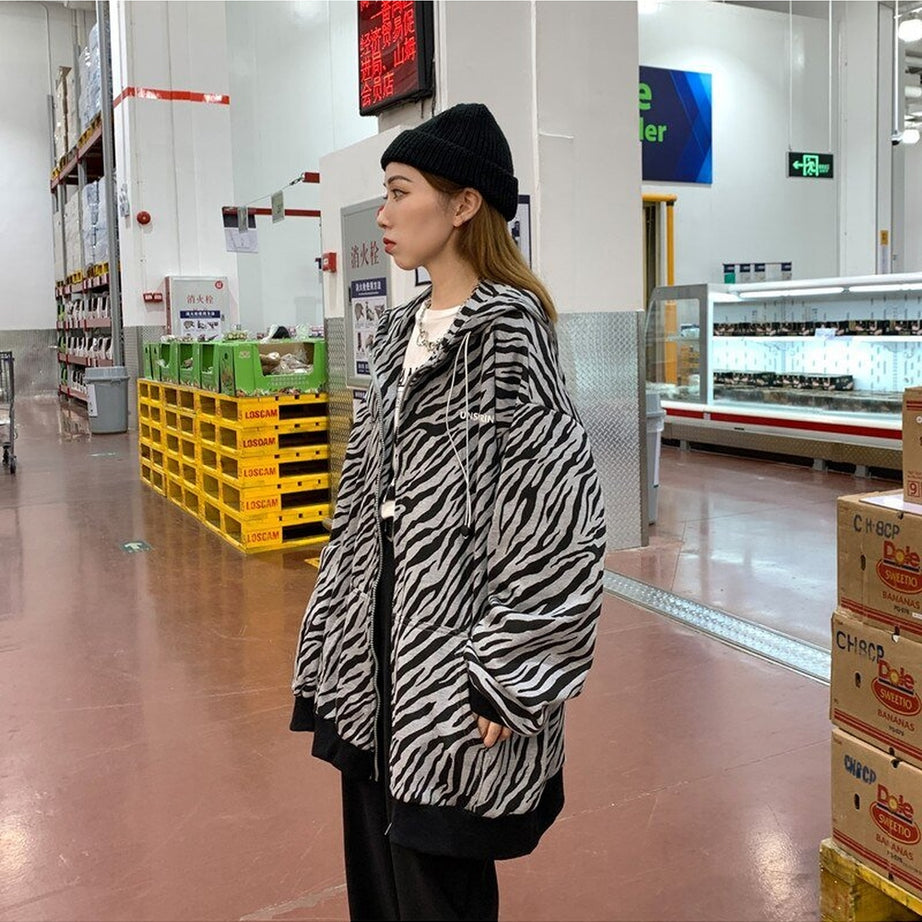 Y2k Vintage Zebra-printed Loose Hoodie