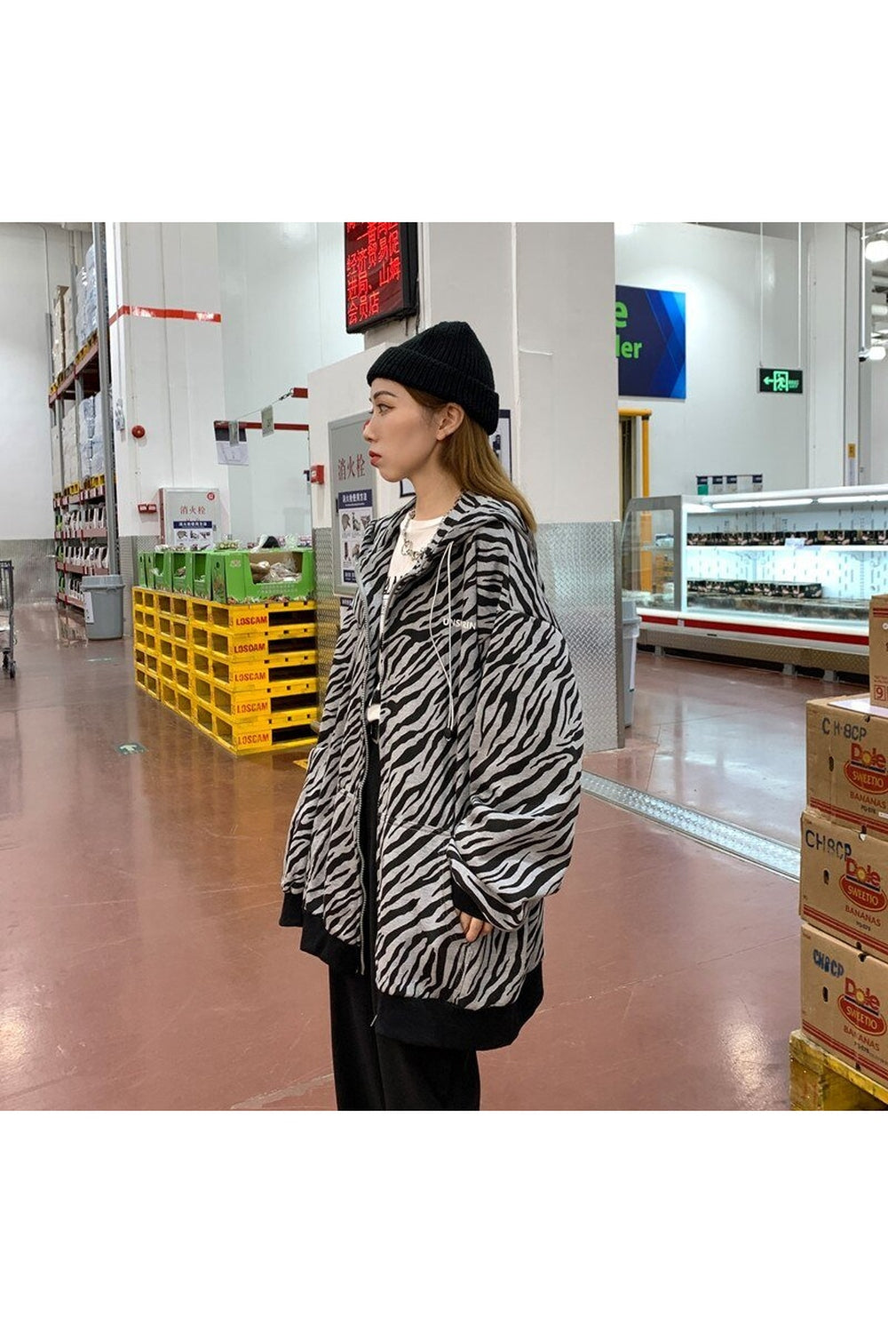 Y2k Vintage Zebra-printed Loose Hoodie