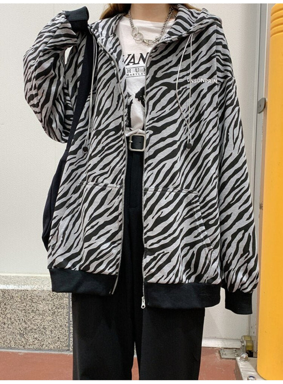 Y2k Vintage Zebra-printed Loose Hoodie