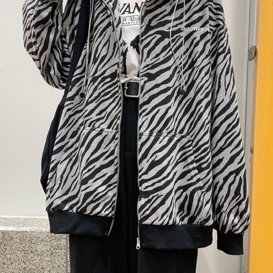 Y2k Vintage Zebra-printed Loose Hoodie