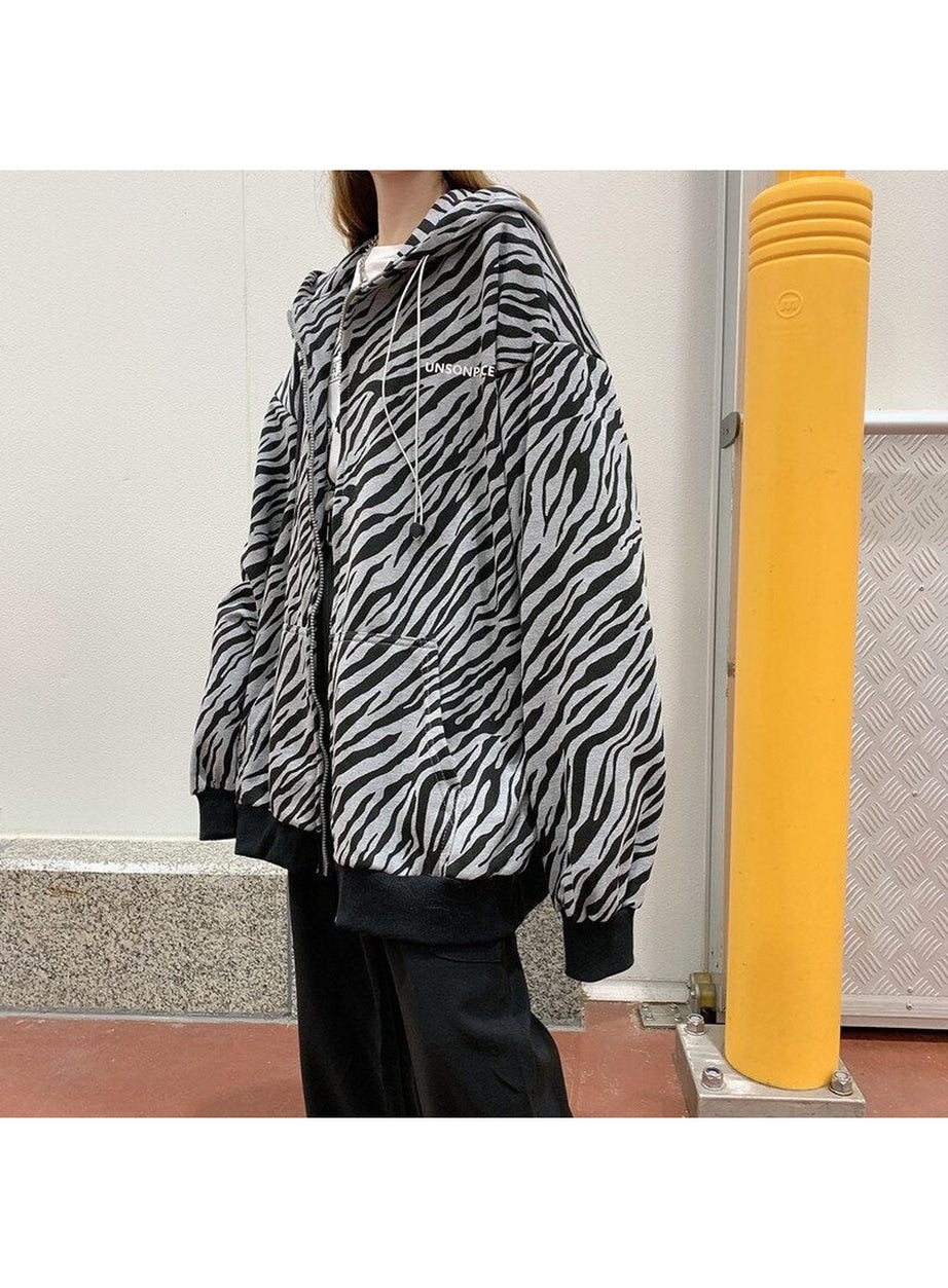 Y2k Vintage Zebra-printed Loose Hoodie