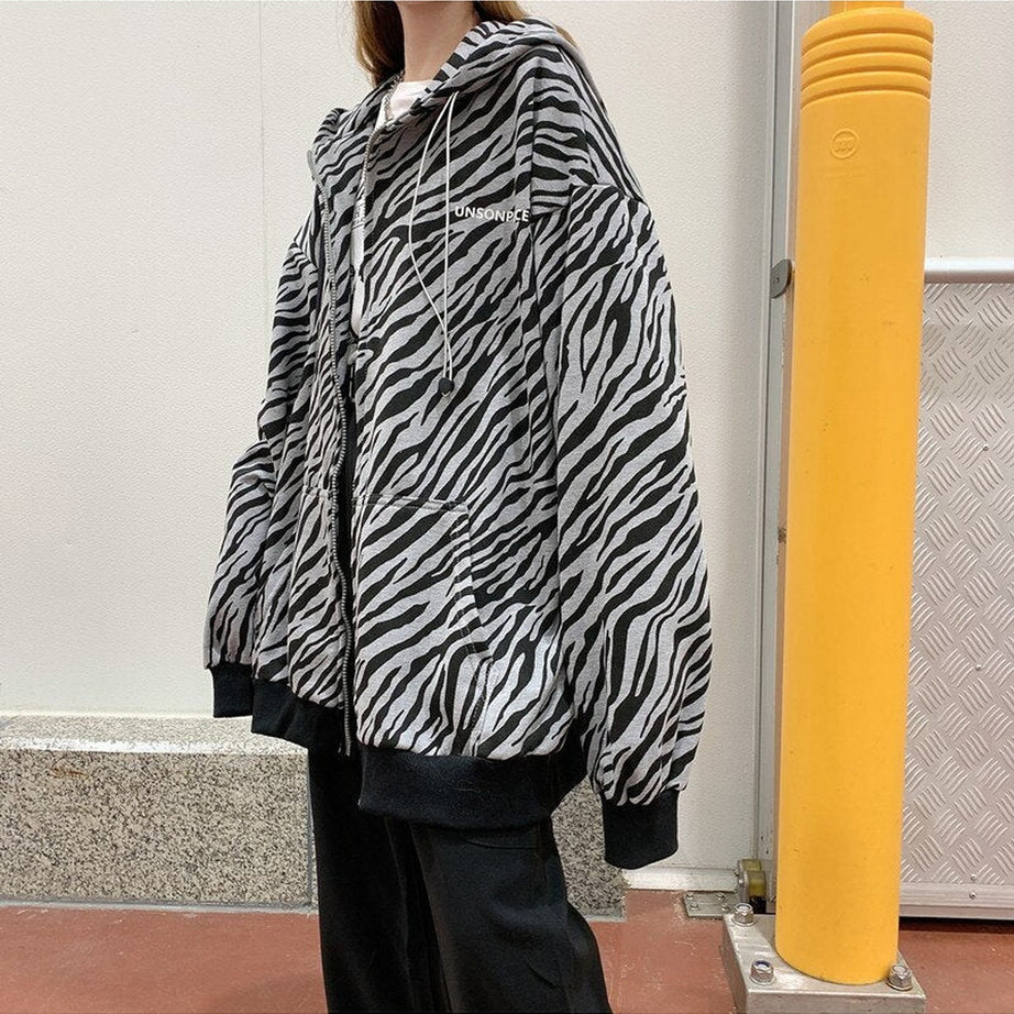 Y2k Vintage Zebra-printed Loose Hoodie