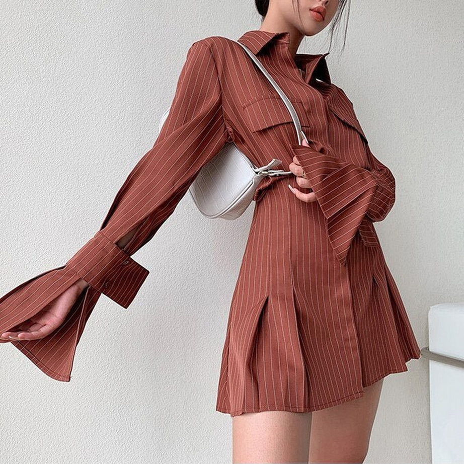 Y2k Waist Flare Shirt Dress