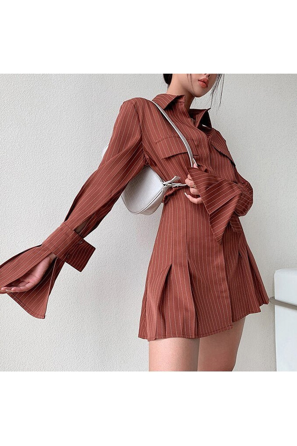 Y2k Waist Flare Shirt Dress